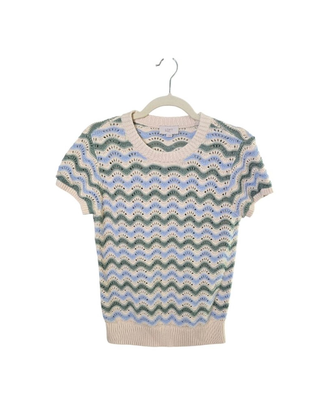 NWOT Loft Outlet Wavy Striped Open Knit Short Sleeve Sweater Size Small